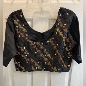 Black silk Embroidered Women's Saree blouse with mirror embroidery